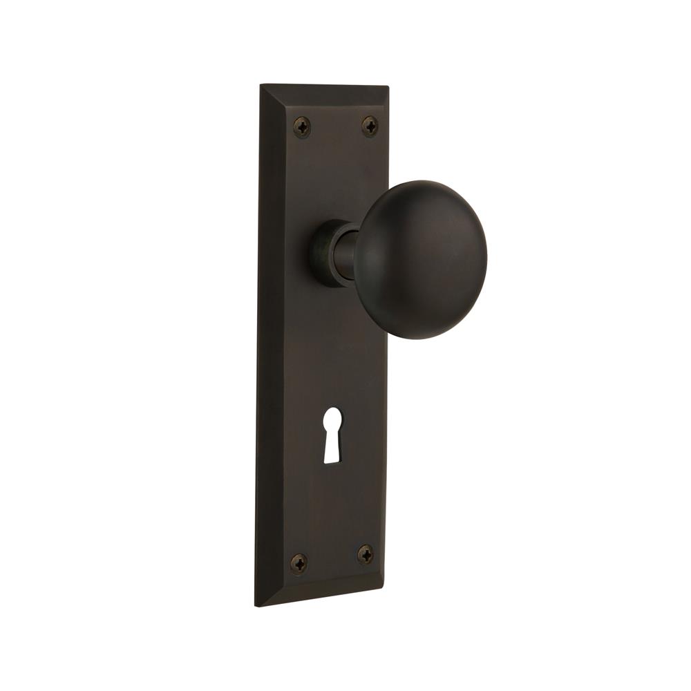 Nostalgic Warehouse 718641  New York Plate with Keyhole Privacy New York Door Knob in Oil-Rubbed Bronze